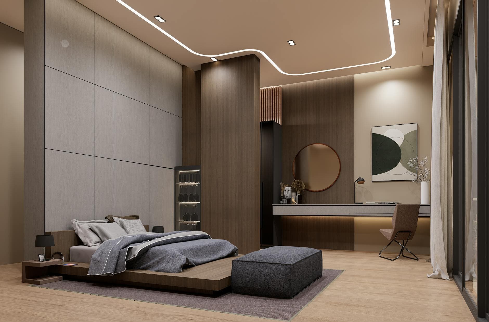 modern minimalist bedroom with elegant decor