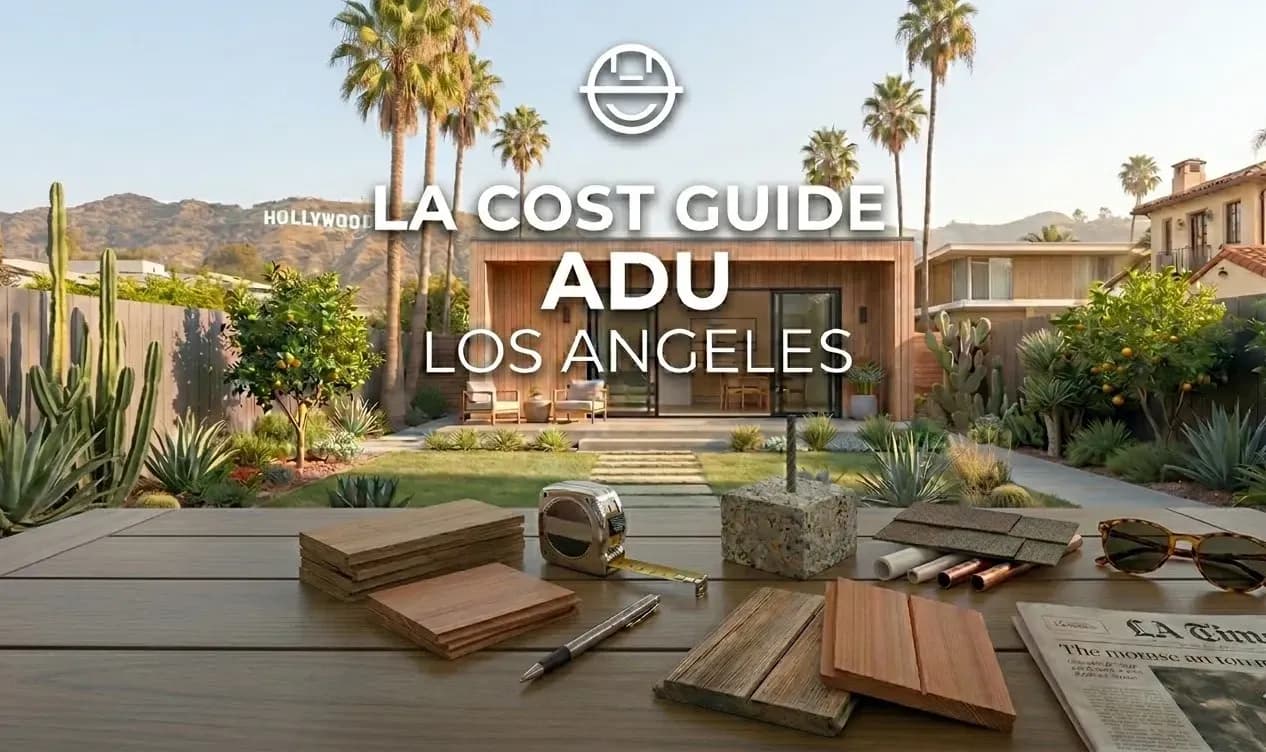 ADU construction cost guide for Los Angeles featuring Hollywood sign view and planning tools.