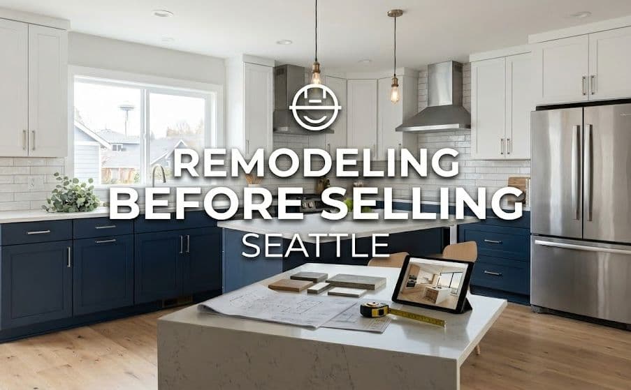 Modern kitchen with blueprints