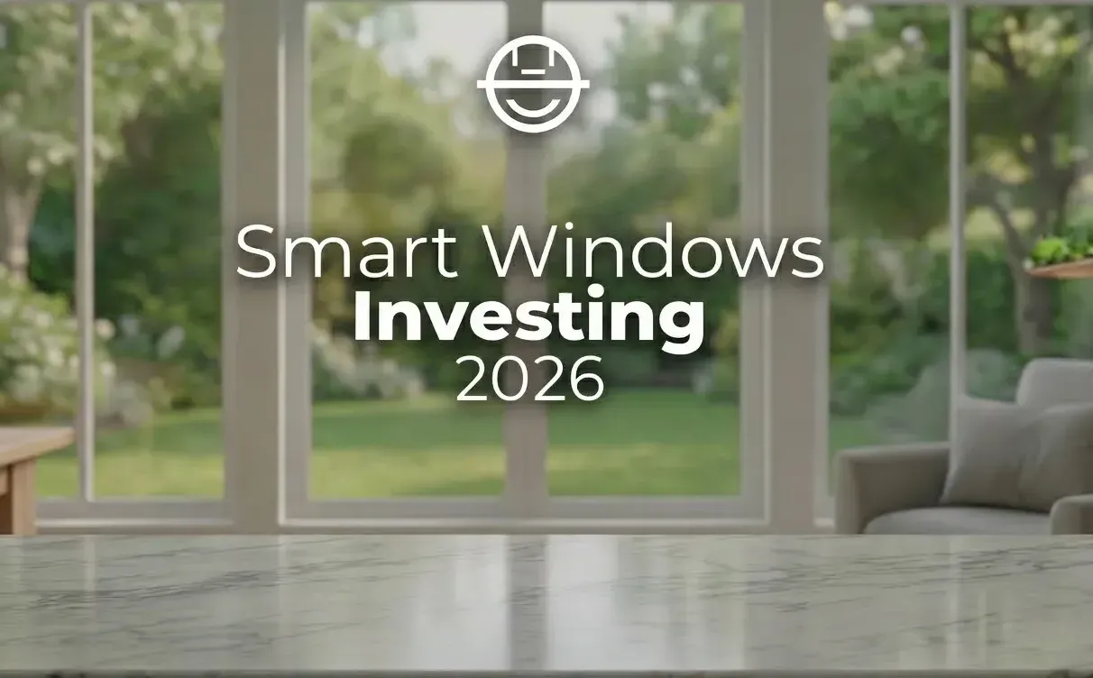 Interior view with large windows overlooking a garden and overlaid article title