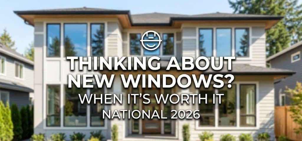 xterior photograph of a modern suburban house with multiple clean, energy-efficient windows, under bright natural daylight.