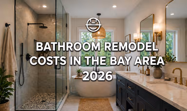 Modern bathroom remodel in the Bay Area featuring a glass shower, freestanding tub, and double vanity, illustrating 2026 renovation costs