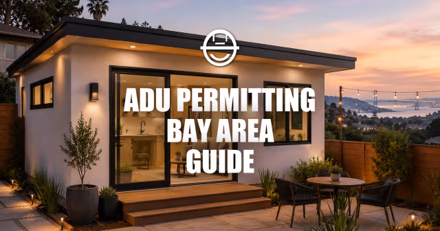 Modern detached ADU in a Bay Area backyard at dusk with contemporary architecture and warm exterior lighting.