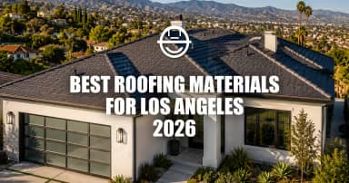 Modern Los Angeles home with a premium fire-rated roof, showcasing cool roofing materials under bright California sunlight, surrounded by palm trees and a contemporary residential neighborhood.